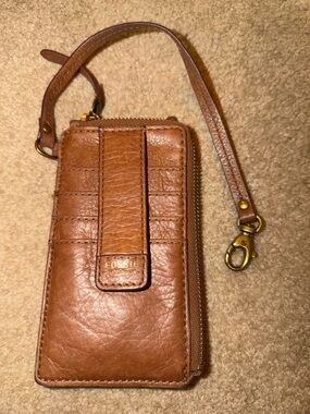 Fossil Tan Leather Wristlet Phone Case with Card Slots